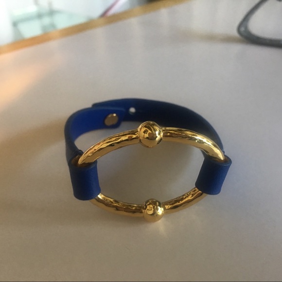 Ralph Lauren Gold Blue Leather Bracelet NEW - Picture 2 of 8